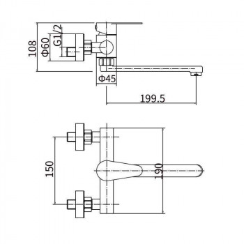 Смеситель для кухни A54615 (настенный, однозахватный, излив L=199,5 мм, нержавеющая сталь), FASHUN