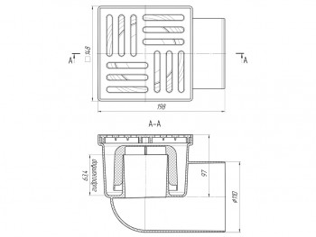 Трап горизонтальный 150 х 150/110, пластиковая решетка, нерегулируемый АНИ ТА1110
