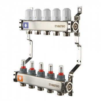 Коллекторный блок из нержавеющей стали с регулирующими клапанами и расходомерами без сервисной группы, Valtec