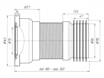 Гофра для унитаза 110 мм АНИ с мет. спиралью (185-350 мм)