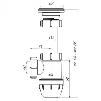 Сифон для умывальника 1 1/4"-32 АНИ Юнг BM1000