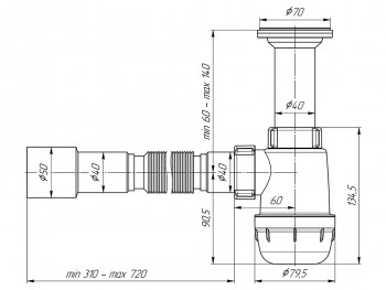 Сифон 1 1/2"-40 с гофрой 40х40/50 АНИ A0515