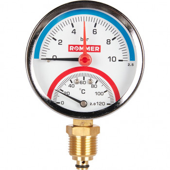 Термоманометр D80 радиальный 1/2" с автоматическим запорным клапаном, ROMMER